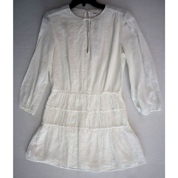 Reiss Women's Sz 6 White/Ivory CIA Cheesecloth Long Sleeve Mini Dress - Picture 7 of 9